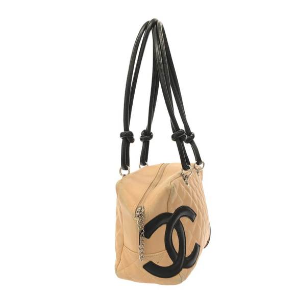 Chanel Bag Lambskin Cambon Line Black Beige Bowling - Picture 1 of 13